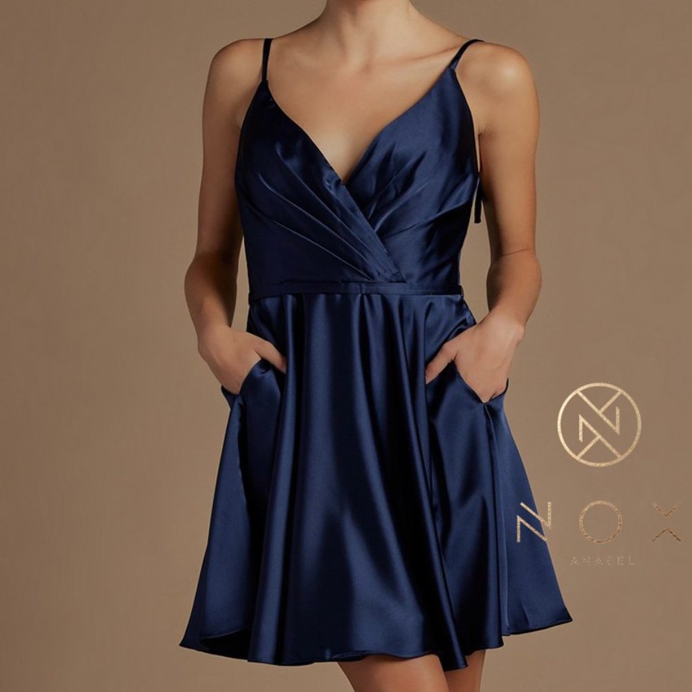 Navy FIT & FLARE COCKTAIL SIMPLE DRESS NX701_6